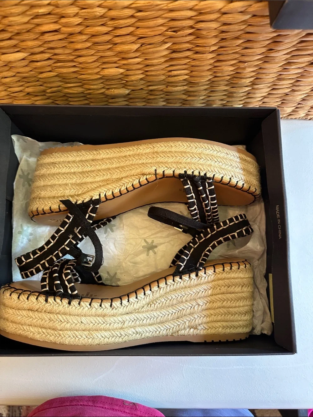 Splendid Lizzy Black and Natural Espadrille Platform Sandals